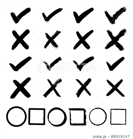 set of hand drawn check marks. isolated on white background. Vector Tick and cross signs. 88919147