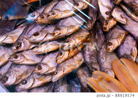 dried fish chekhon on the counter of the store 88919574