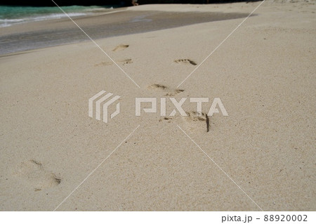 濡れた砂浜についた足跡　砂山ビーチ 88920002