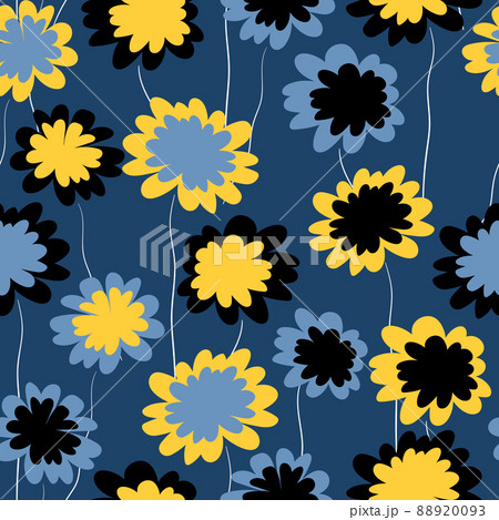 Seamless floral pattern based on traditional folk art ornaments. Colorful flowers on color background. Scandinavian style. Sweden nordic style. Vector illustration. Simple minimalistic pattern 88920093