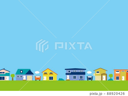 青空と自然の住宅街背景イラスト 88920426