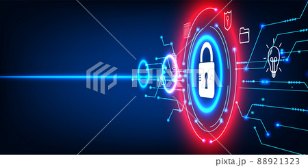 Data security concept with padlock and cyber connection link. Technology Global Network Digital Data Protection Background. 88921323