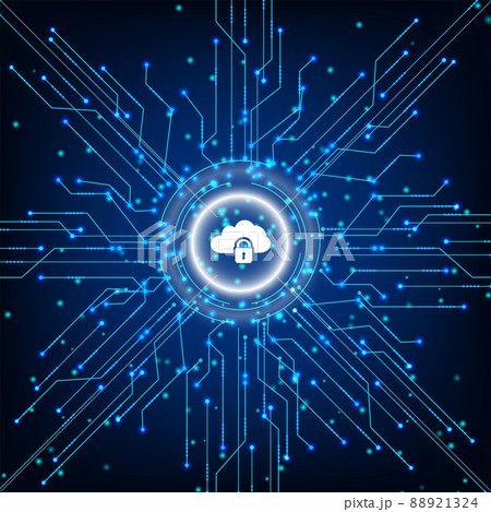 Data security concept with padlock and cyber connection link. Technology Global Network Digital Data Protection Background. 88921324