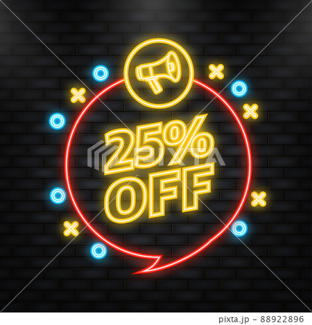 Neon Icon. Trendy flat advertising with 25 percent discount flat badge for promo design. Vector illustration. Neon Icon. Trendy flat advertising with 25 percent discount flat badge for promo design. Vector illustration. 88922896