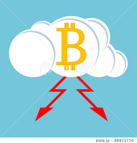 Bitcoin symbol with lightning on a thundercloud on blue sky background. Vector illustration. Bitcoin symbol with lightning on a thundercloud on blue sky background. Vector illustration. 88923750