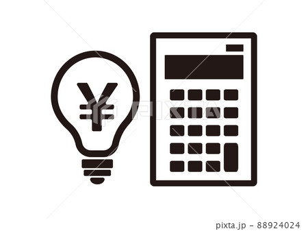 電気料金をイメージした電球と電卓アイコンイラスト（白黒） 88924024