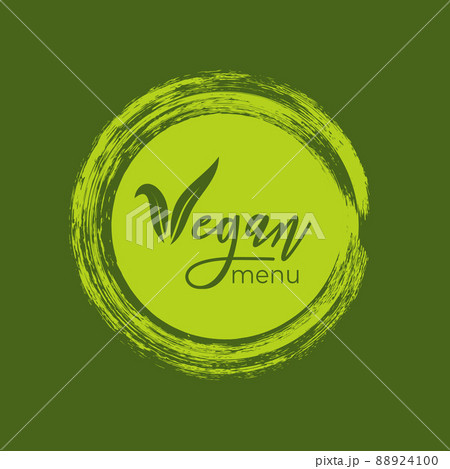 Vegan menu green sign. Vector brush stroke frame and Vegan menu words. 88924100