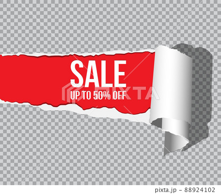Torn paper with shadow and Sale text isolated on transparent background. Vector design template. 88924102