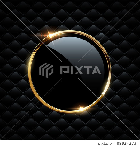 Golden sparkling ring with glass circle isolated on black luxury background. Vector golden frame. 88924273