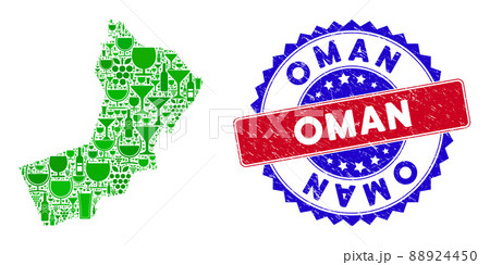 Bicolor Oman Textured Rubber Stamp and Winery Collage of Oman Map 88924450
