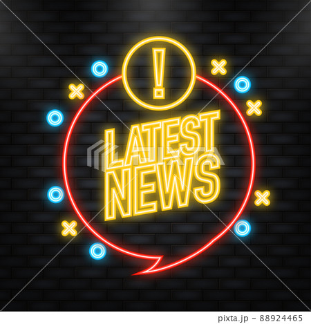 Neon Icon. Latest news red banner in neon style on white background. Vector illustration Neon Icon. Latest news red banner in neon style on white background. Vector illustration 88924465