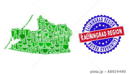Bicolor Kaliningrad Region Scratched Rubber Stamp with Wine Collage of Kaliningrad Region Map 88924490