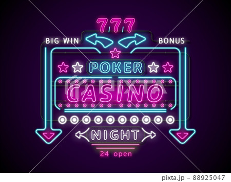 Casino neon signboard. Realistic gamblingのイラスト素材