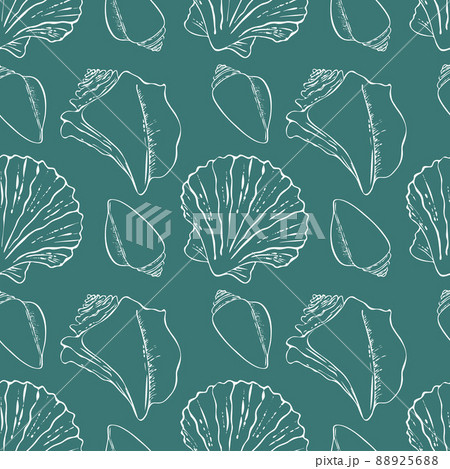 Sea white shells blue background pattern. 88925688