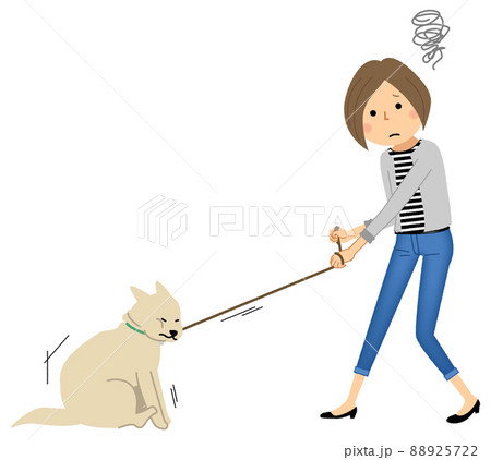 若い女性と嫌がる犬のイラスト素材 5722