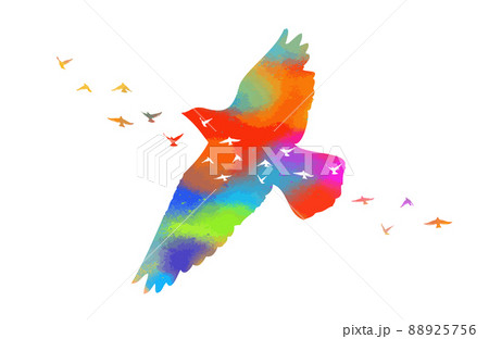 Multi-colored birds. A flock of flying rainbow birds. Vector illustration Multi-colored birds. A flock of flying rainbow birds. Vector illustration 88925756