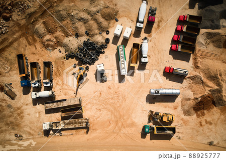 Parked trucks top down aerial view 88925777