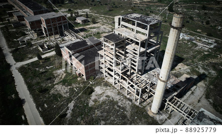 Abandoned industrial dilapidated buildings aerial view 88925779