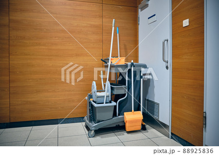 Cleaning tools cart. Airport cleaning service equipment 88925836
