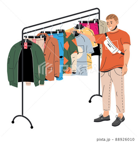 Man Near Rack with Clothes. Man Near Rack with Clothes. 88926010