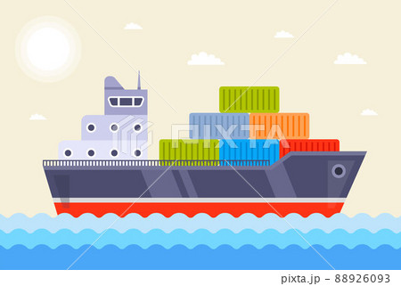 a cargo ship carries containers to the port. 88926093