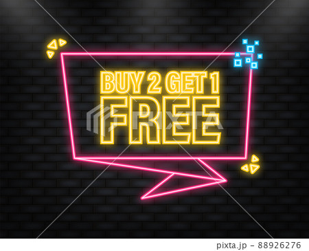 Neon Icon. Buy 1, 2, 3 Get 1 Red label icon. Vector illustration 88926276