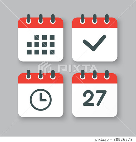 Icons calendar number 27, agenda app, timer, done 88926278