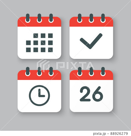 Icons calendar number 26, agenda app, timer, done Icons calendar number 26, agenda app, timer, done 88926279
