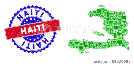 Bicolor Haiti Grunge Rubber Stamp with Collage of Haiti Map 88926995