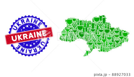 Bicolor Ukraine Distress Seal and Wine Collage of Ukraine Map 88927033
