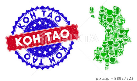 Bicolor Koh Tao Grunge Rubber Stamp and Collage of Koh Tao Thai Island Map Bicolor Koh Tao Grunge Rubber Stamp and Collage of Koh Tao Thai Island Map 88927523