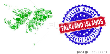 Bicolor Falkland Islands Distress Stamp with Winery Composition of Falkland Islands Map 88927524