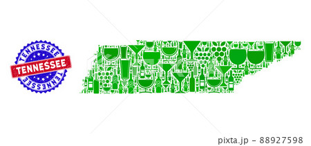 Bicolor Tennessee Textured Rubber Stamp with Collage of Tennessee State Map 88927598