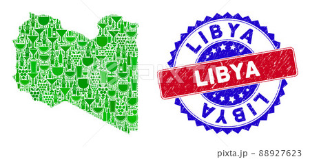 Bicolor Libya Distress Rubber Stamp and Collage of Libya Map Bicolor Libya Distress Rubber Stamp and Collage of Libya Map 88927623