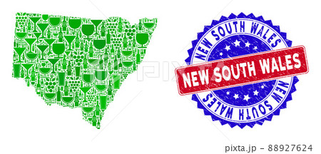 Bicolor New South Wales Distress Rubber Stamp with Winery Composition of New South Wales Map 88927624
