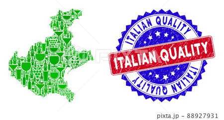 Bicolor Italian Quality Textured Stamp and Wine Collage of Veneto Region Map Bicolor Italian Quality Textured Stamp and Wine Collage of Veneto Region Map 88927931
