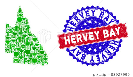 Bicolor Hervey Bay Textured Stamp with Wine Collage of Australian Queensland Map Bicolor Hervey Bay Textured Stamp with Wine Collage of Australian Queensland Map 88927999