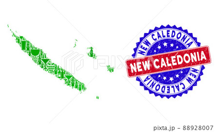 Bicolor New Caledonia Distress Stamp with Winery Collage of New Caledonia Islands Map Bicolor New Caledonia Distress Stamp with Winery Collage of New Caledonia Islands Map 88928007