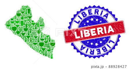 Bicolor Liberia Grunge Rubber Stamp with Composition of Liberia Map Bicolor Liberia Grunge Rubber Stamp with Composition of Liberia Map 88928427