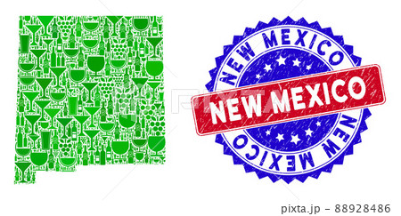 Bicolor New Mexico Distress Stamp and Winery Collage of New Mexico State Map 88928486