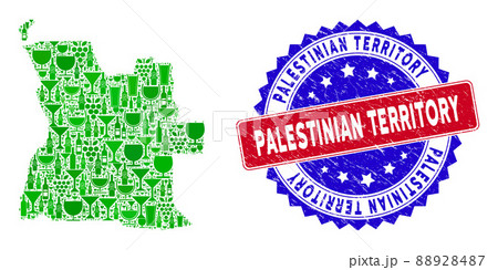 Bicolor Palestinian Territory Grunge Seal Stamp with Winery Collage of Angola Map 88928487