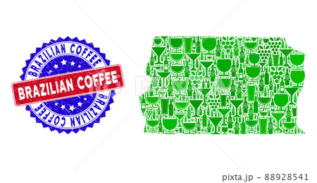 Bicolor Brazilian Coffee Textured Rubber Stamp with Wine Collage of Brazil Distrito Federal Map 88928541