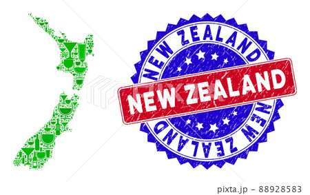 Bicolor New Zealand Scratched Seal Stamp and Wine Composition of New Zealand Map 88928583