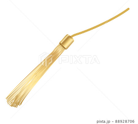 Tassel. Vector fringe or handbag accessory, graduate hat isolated on white background. Multicolor 3d rope with tassel, hanging window curtain decoration element design 88928706