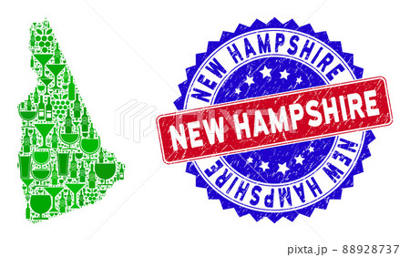 Bicolor New Hampshire Scratched Seal Stamp with Wine Collage of New Hampshire State Map 88928737