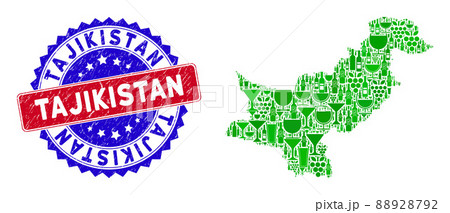 Bicolor Tajikistan Distress Seal and Wine Collage of Pakistan Map Bicolor Tajikistan Distress Seal and Wine Collage of Pakistan Map 88928792
