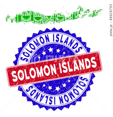 Bicolor Solomon Islands Grunge Seal Stamp with Composition of Flores Islands of Indonesia Map Bicolor Solomon Islands Grunge Seal Stamp with Composition of Flores Islands of Indonesia Map 88928793