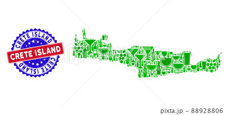 Bicolor Crete Island Grunge Seal with Winery Collage of Crete Island Map 88928806