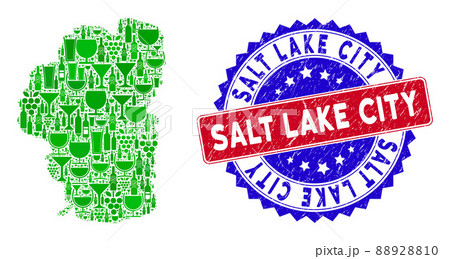 Bicolor Salt Lake City Textured Stamp with Composition of Tahoe Lake Map 88928810