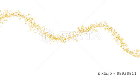 Slim horizontal wavy strip sprinkled with crumbs golden texture. Background Gold dust isolated. 88928811